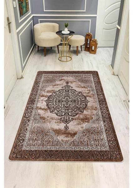 Parlak Kadife Kumaş Dijital Baskı Klasik Desenli Dot Kaymaz Tabanlı Halı H0086