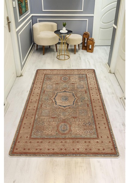 Parlak Kadife Kumaş Klasik Dijital Baskı Dot Kaymaz Tabanlı Halı H1068