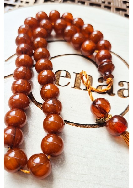 11X13MM Usta Mühürlü Bol Hareli Sıkma Kehribar Tesbih