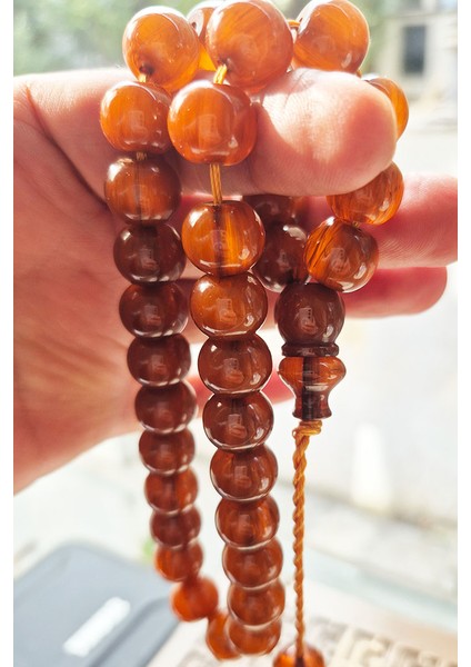 11X13MM Usta Mühürlü Bol Hareli Sıkma Kehribar Tesbih modelleri