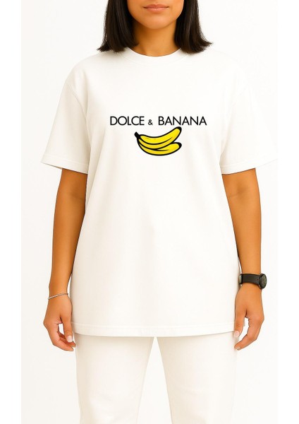 Oversize Dolce Banana Göğüs Baskılı Unisex T-Shirt fiyatları