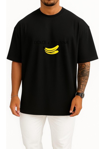 Oversize Dolce Banana Göğüs Baskılı Unisex T-Shirt