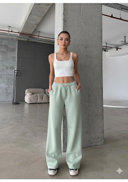 3 Iplik Şardonlu Oversize Eşofman Mint Yeşili