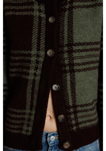 7000 Kadın Kareli Örgü Triko Hırka Kahve fırsatları