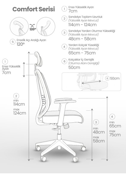 // Comfort Plus Mood Gray Yönetici Koltuğu Ofis Çalışma Koltuğu