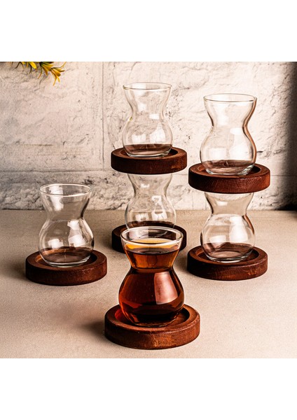 Lace - 12 Parça Cam Çay Seti Cam Çay Bardağı Ahşap Altlıklı Cam 6'lı Çay Takımı modelleri