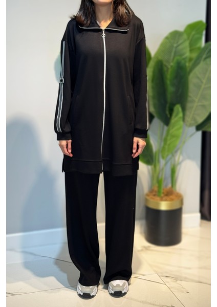 Kolları Şerit Kemer Detay Tunikli Pantolon Takım 2119 Siyah modelleri