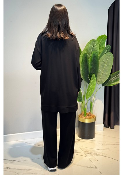 Kolları Şerit Kemer Detay Tunikli Pantolon Takım 2119 Siyah fırsatları