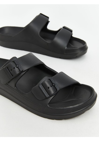 Yeni Sezon Deri Görünümlü Çift Bantlı Erkek Terlik modelleri