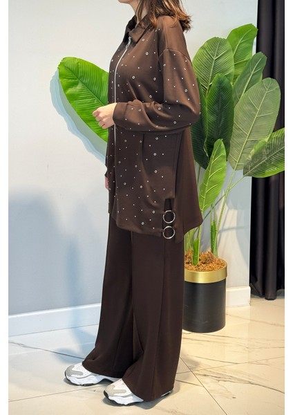 Zımba Detay Tunik Pantolon Takım 2121 Kahverengi fiyatları