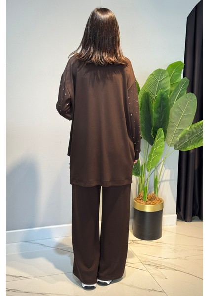 Zımba Detay Tunik Pantolon Takım 2121 Kahverengi fırsatları