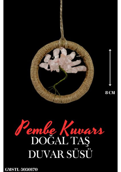 Sertifikalı Pembe Kuvars Doğal Taş El Yapımı Duvar Süsü & Araba Süsü & Kapı Süsü