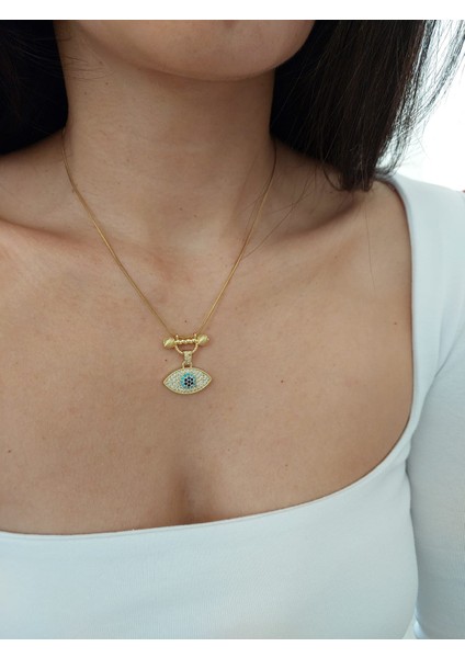 Kadın Gold Italyan Zincir Zirkon Taşlı Göz Kolye