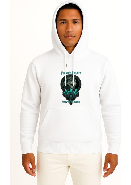 Kapüşonlu Fenrir S Legacy Wolf Of The North Göğüs Baskılı Unisex Sweatshirt