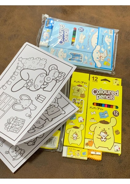 Sanrio, Kalemli Kırtasiye Seti 12 Li Boya 6lı Kalem Silgi Kalem Tıraş, Cinnamoroll , Pompompurin modelleri