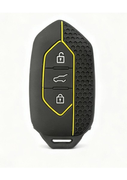 Togg T10X T10F Akıllı Anahtar Kılıfı, 3 Tuşlu, Petek Desenli Sarı Çizgili