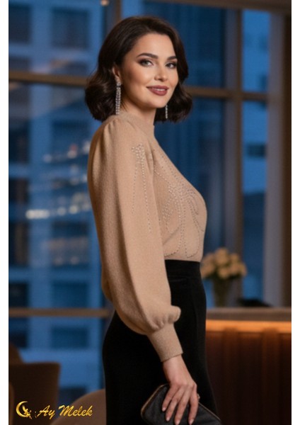 Kadın Triko Kazak Dik Yaka Angora Yumuşak Dokulu Kazak fiyatları