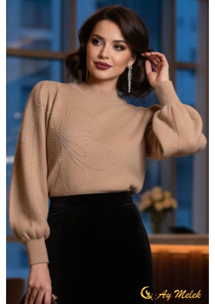 Kadın Triko Kazak Dik Yaka Angora Yumuşak Dokulu Kazak fırsatları