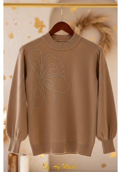 Kadın Triko Kazak Dik Yaka Angora Yumuşak Dokulu Kazak