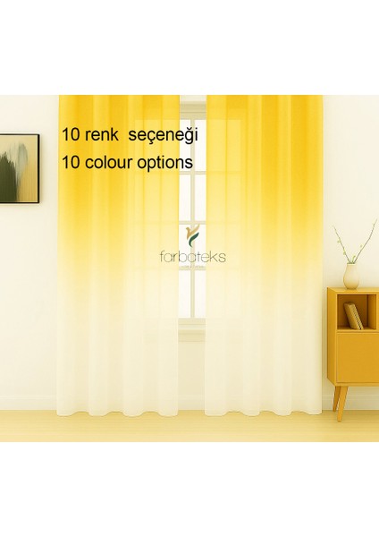 Sarı Renk Renkli Tül Üstdegrade Ütü Istemeyen Kırışmaz 2 Kat Pileli Tül