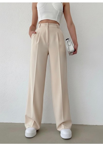 Kadın Palazzo Kalıp Pileli Yüksek Bel Ithal Kumaş Doubleface Yüksek Kaliteli Ürün Çekme Solma Yapmaz fiyatları