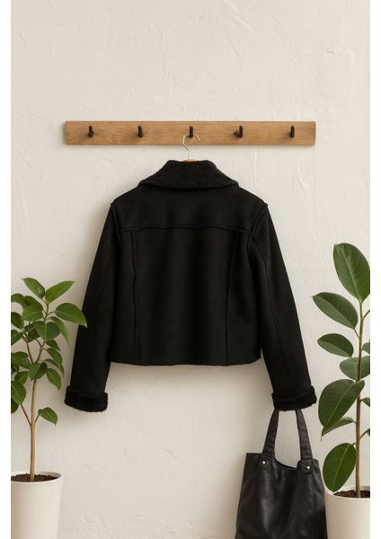 Suni Siyah içi Kürklü Süet Bayan Mont Ceket modelleri