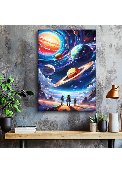 Tekli Dikey Kanvas Tablo Gezegenler Astronotlar Uzay Manzarası Görünüm Uzay Tabloları Ev Ofis Salon Duvar Dekoru fiyatları