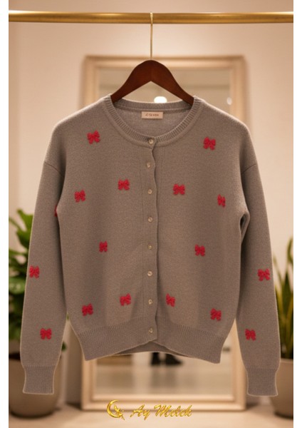 Kadın Triko Hırka Düğmeli Bisiklet Yaka Kısa Fiyonk Detaylı Hırka modelleri