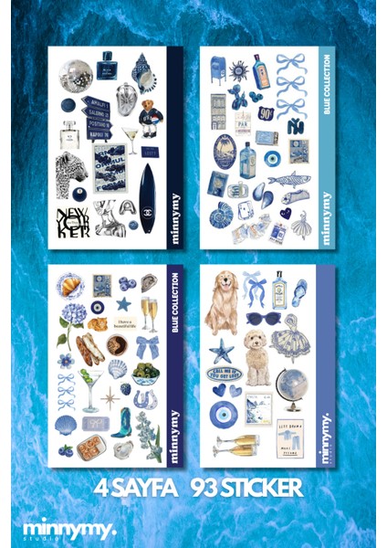 4'lü Blue Mavi Sticker, Çıkartma, Ajanda, Günlük, Planlayıcı, Bullet Journal , Scrapbook