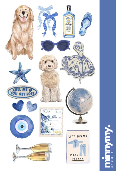 4'lü Blue Mavi Sticker, Çıkartma, Ajanda, Günlük, Planlayıcı, Bullet Journal , Scrapbook modelleri