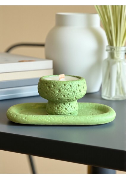 Design El Yapımı Beton Tepsi & Mum Seti – Modern Dekor Ürünü, Hediye Tütsü ve Tütsü Minderi Dahil
