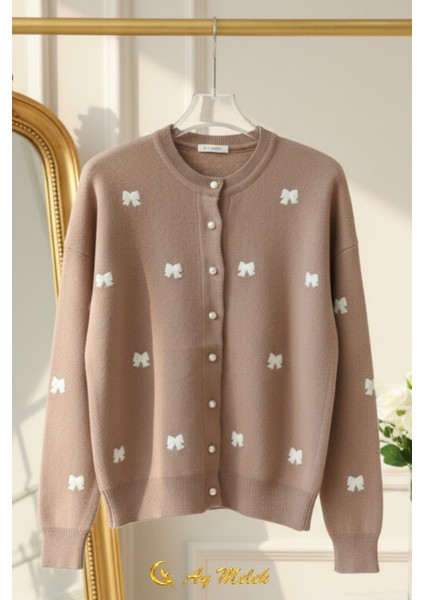 Kadın Triko Hırka Düğmeli Bisiklet Yaka Kısa Fiyonk Detaylı Hırka modelleri