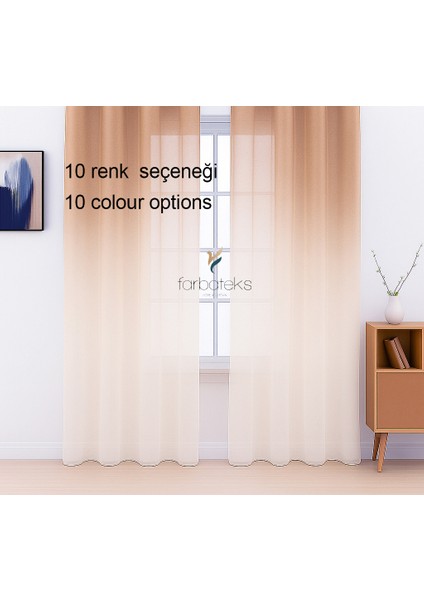 Vizon Bej Kahve Renk Renkli Tül Üstdegrade Ütü Istemeyen Kırışmaz 2 Kat Pileli Tül