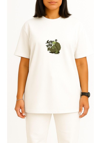 Oversize Savaşa Hayır El Bombası Kaplumbağa Göğüs Baskılı Unisex T-Shirt fiyatları