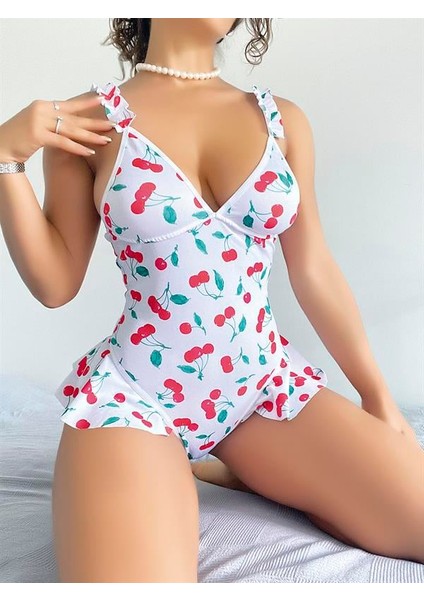 Özel Tasarım Vışne Desenlı Fantezı Body