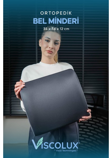 Visco Bel Destekli Ortopedik Yastık, Konforlu ve Şık Füme 35X34X12