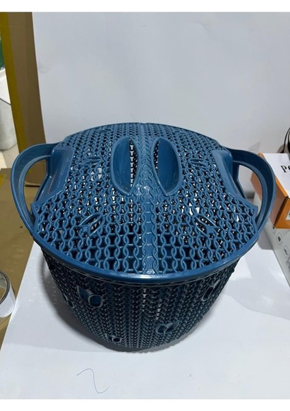 Örgü Desenli Koyu Mavi Kapakli 12 Litre Meyve Sebze Sepeti Patates Sogan Cok Amacli Hasir Örgü Kova modelleri