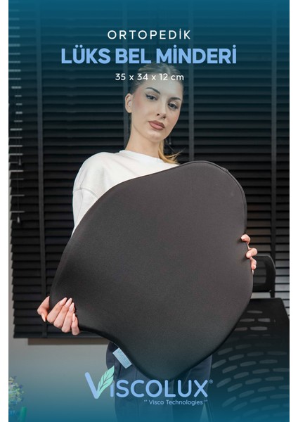 Lüks Ortopedik Bel Destek Yastığı, Visco Köpük, Siyah, 54X42X9 cm