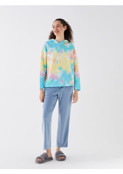 Yeni Sezon Kapüşonlu Desenli Uzun Kollu Oversize Kadın Pijama Üstü modelleri