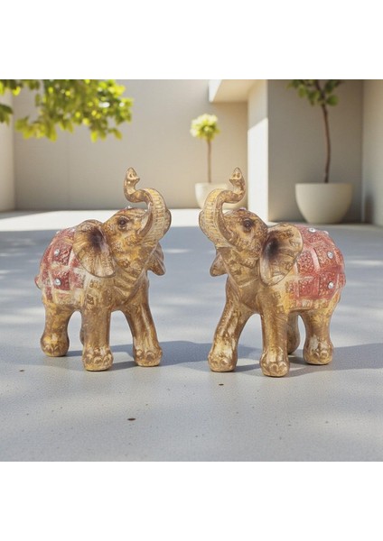 Lüks Işlemeli Taşlı Feng Shui 2’li Fil Biblo Seti 9 cm Dekoratif Obje Ev Ofis Hediyelik Süs Eşya fiyatları