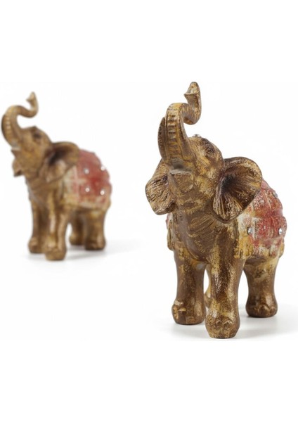 Lüks Işlemeli Taşlı Feng Shui 2’li Fil Biblo Seti 9 cm Dekoratif Obje Ev Ofis Hediyelik Süs Eşya indirimleri