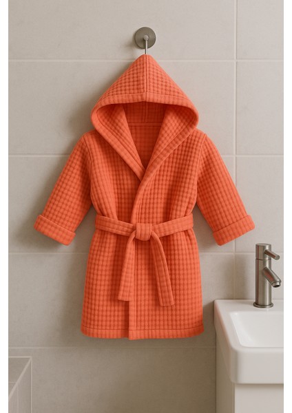 4 Katlı %100 Pamuk Turuncu Renk Müslin Bebek Bornozu