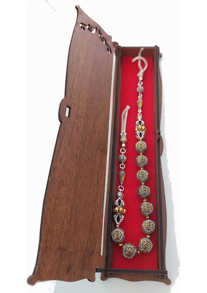 Usta Işi Pirinç Işlemeli ve Doğal Taşlı Zamak Zaza Tesbih - Özel Tasarım