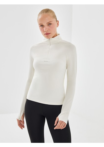 Yeni Sezon Dik Yaka Reflektör Baskılı Kadın Spor Tişört