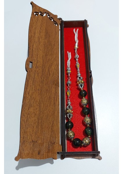 Usta Işi Pirinç Işlemeli ve Doğal Taşlı Zamak Zaza Tesbih - Özel Tasarım Zebercet Taşı (Peridot)