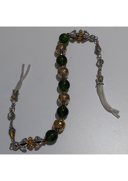 Usta Işi Pirinç Işlemeli ve Doğal Taşlı Zamak Zaza Tesbih - Özel Tasarım Zebercet Taşı (Peridot) fiyatları