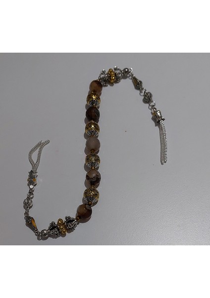 Usta Işi Pirinç Işlemeli ve Doğal Taşlı Zamak Zaza Tesbih - Özel Tasarım Akik Taşı fiyatları