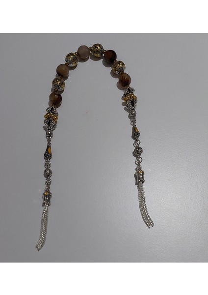 Usta Işi Pirinç Işlemeli ve Doğal Taşlı Zamak Zaza Tesbih - Özel Tasarım Akik Taşı modelleri