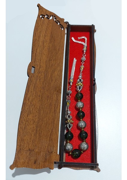 Usta Işi Pirinç Işlemeli ve Doğal Taşlı Zamak Zaza Tesbih - Özel Tasarım Zebercet Taşı (Peridot)