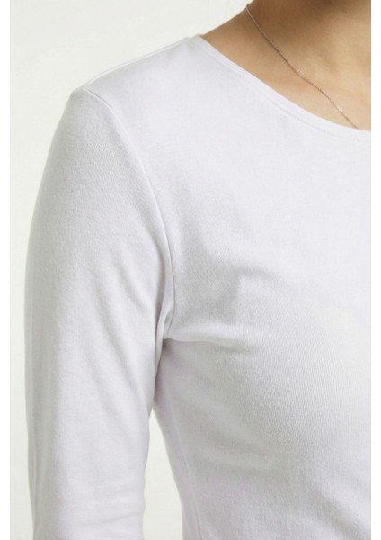 Kadın Uzun Kollu Bisiklet Yaka Tişört Beyaz fiyatları